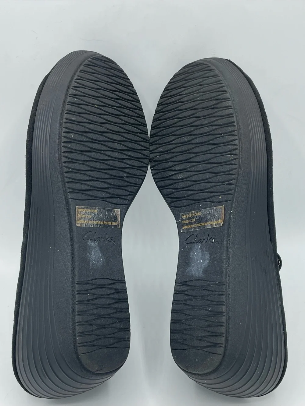 Clarks Black Three-Strap Wedge Sandals